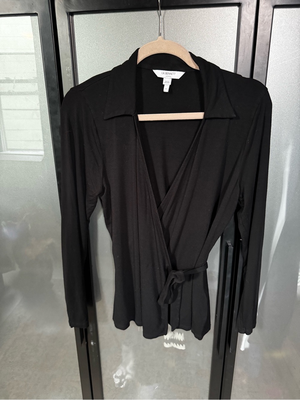 LK Bennett Black Wrap-Front Tunic Top
